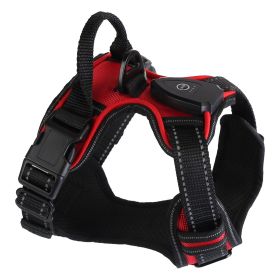 Light Up Dog Harness Rechargeable LED Dog Harness No Pull Lighted Dog Vest with Handle for Small/Medium/Large Dogs (Color: Red, size: S)